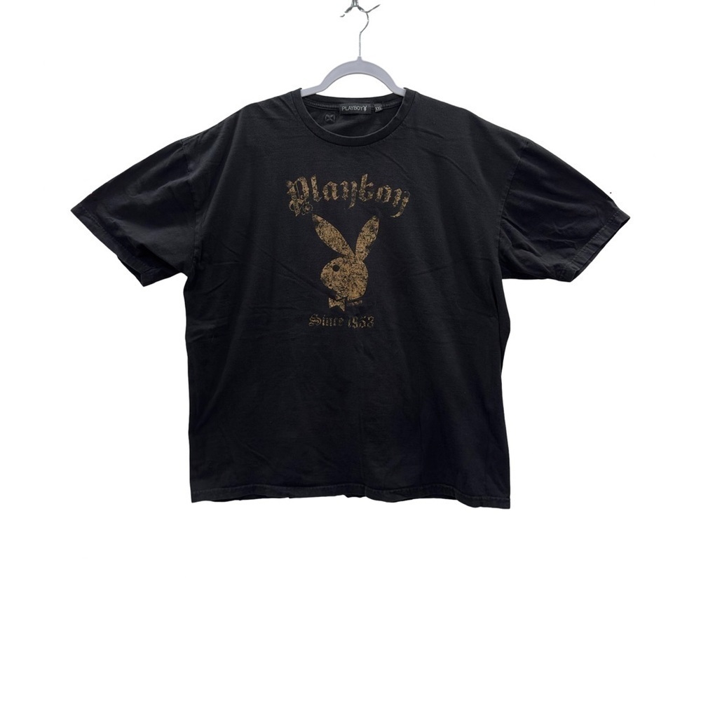PLAYBOY T-Shirt Men Size XXL Black Gold Since 1953 Graphic Embroidered Bow